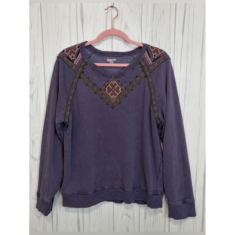 ECOTE |β URBAN OUTFITTERS | Purple Embroidered Studded Boho Sweatshirt, Medium